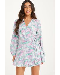 Quiz - Petite Smudge Print Playsuit - Lyst