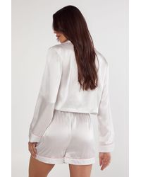 Nasty Gal - Satin Contrast Pipping Tie Front Shirt And Pajama Shorts Set - Lyst
