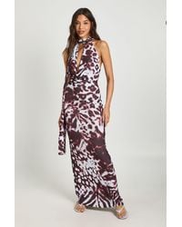 Boohoo - Tonal Abstract Animal Print Scarf Detail Maxi Dress - Lyst