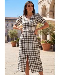 Roman - Check Button Midi Dress - Lyst