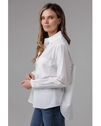 French Connection - Cotton Long Sleeve Chest Pocket Poplin Popover High-Low Hem Shirt - Lyst
