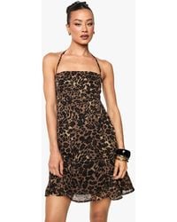Boohoo - Tall Leopard Print Chiffon Strappy Square Neck Smock Mini Dress - Lyst