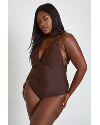 Boohoo - Plus Trim Detail Plunge Swimsuit - Lyst
