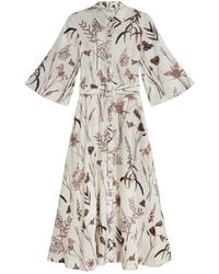 Ted Baker - Luwisa Linen Silk Pleated Ivory Midi Dress - Lyst