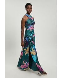 Karen Millen - Printed Metallic Floral Woven Maxi Dress - Lyst