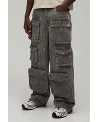BoohooMAN - Printed Washed Baggy Cargo Jeans - Lyst