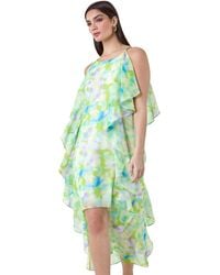 Ariella - Abstract Chiffon Ruffle Detail Midi Dress - Lyst