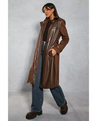 MissPap - Contrast Woven Leather Look Panelled Trench Coat - Lyst