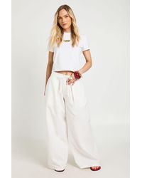 Boohoo - Petite Linen Look Barrel Leg Trouser - Lyst