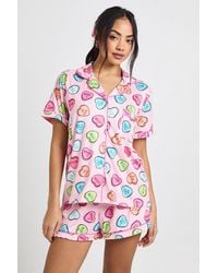 Boohoo - Valentines Love Heart Print Short Sleeve Shirt & Shorts 3 Piece Pyjama Set - Lyst