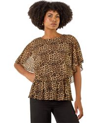 Roman - Animal Print Mesh Overlay Top - Lyst