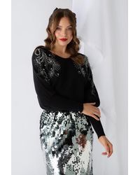 Izabel London - Sparkly Embellished V-Neck Jumper - Lyst