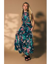 Oasis - Floral Waist Detail Ruffle Maxi Dress - Lyst