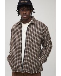 BoohooMAN - Tall Regular Fit Boucle Flannel Zip Up Overshirt - Lyst