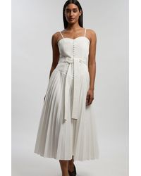 Karen Millen - Petite Cotton Top Stitch Dropped Waist Woven Strappy Midi Dress - Lyst