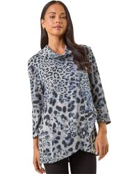 Roman - Petite Brushed Animal Print Wrap Top - Lyst