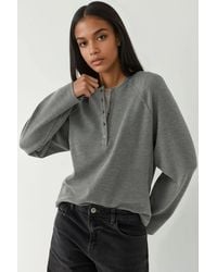 Hiccup - Relaxed Pattern Half Placket Buttoned Basic Long Sleeve T-Shirt - Lyst