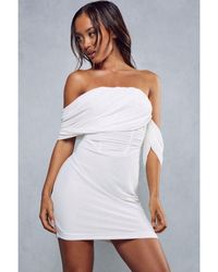 MissPap - Mesh Drape Sleeve Bardot Mini Dress - Lyst