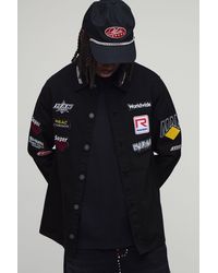 BoohooMAN - Regular Fit Moto Applique Twill Overshirt - Lyst