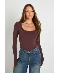 Boohoo - Seamless Scoop Neck Long Sleeve Bodysuit - Lyst