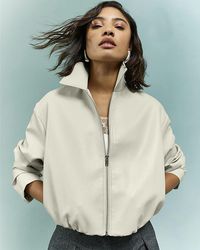 River Island - Bomber Jacket Faux Leather Bubble Hem Pu - Lyst