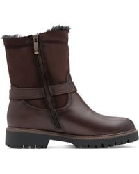 Tamaris - Winter Mocca Leather Buckle Zip Biker Ankle Boots - Lyst