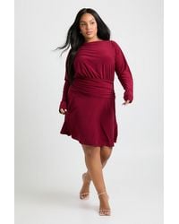 Boohoo - Plus Long Sleeve Ruched Side Waist Panel Skater Dress - Lyst