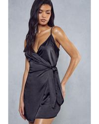 MissPap - Premium Textured Satin Wrap Mini Dress - Lyst