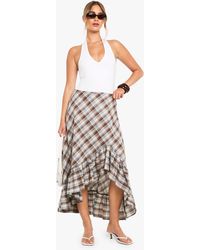Boohoo - Flannel Ruffle Asym Midi Skirt - Lyst