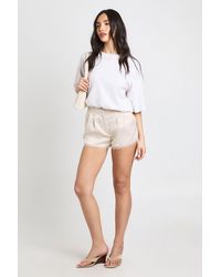 Boohoo - Satin Tailored Lace Trim Short - Lyst