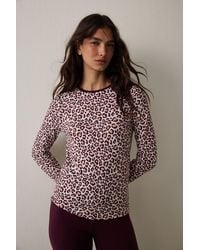 Penti - Leopard Print Long Sleeve Thermal Effect Pajama Top - Lyst