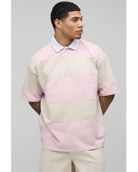 BoohooMAN - Oversized La Residence Embroidered Stripe Rugby Polo - Lyst