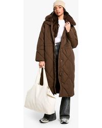 Boohoo - Premium Faux Fur Trim Quilted Maxi Parka - Lyst