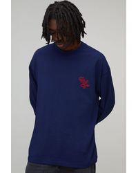 BoohooMAN - Oversized Heavyweight Bm Embroidered Long Flute Sleeve T-Shirt - Lyst