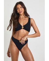 Boohoo - Shell Trim Crinkle Plunge Bikini Top - Lyst