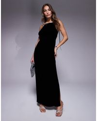 ASOS - Square Neck Velvet Maxi Dress With Tie Detail - Lyst