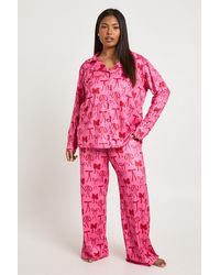 Boohoo - Plus Bow Print Long Sleeve & Trouser Pj Set - Lyst