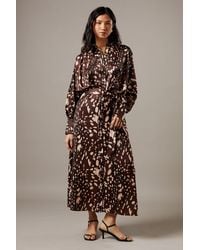 Warehouse - Print Satin Batwing Split Side Midi Shirt Dress - Lyst
