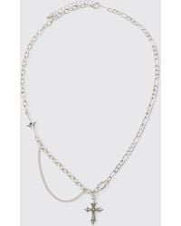 BoohooMAN - Layered Gothic Cross Necklace Iron - Lyst