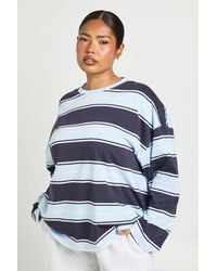 Boohoo - Plus Stripe Oversized Long Sleeve Top - Lyst