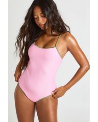 Boohoo - Ribbed Contrast Detail Scoop Swimsuit - Lyst