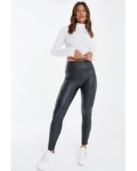 Quiz - Faux Leather Seam Leggings Material_Polyester - Lyst