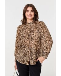 Izabel London - Animal Print High Neck Loose Fit Blouse - Lyst