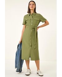 Roman - Button Belted Collared Shirt Dress - Lyst