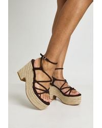 Boohoo - Faux Suede Knot Detail Strappy Espadrille Wedges - Lyst
