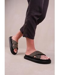 Where's That From - 'Zenith' Flat Sandals With Cross Over Pressed Studs Straps Faux Leather - Lyst