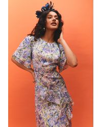 Oasis - Occasion Floral Asymmetric Ruffle Jacquard Midi Dress - Lyst
