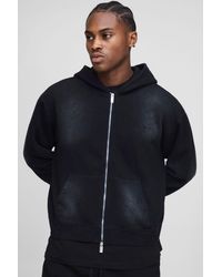 BoohooMAN - Oversized Boxy Spray Wash Embroidered Double Ended Zip Through Hoodie - Lyst