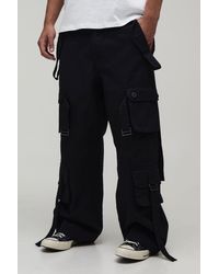 BoohooMAN - Wide Leg Strap Detail Cargo Washed Trouser - Lyst