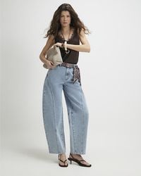 River Island - Barrel Leg Jeans Scarf Detail Seamed Cotton - Lyst